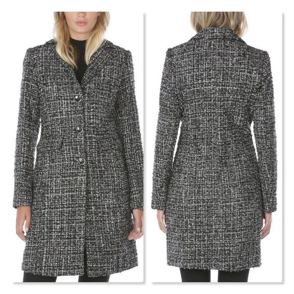 Laundry by Shelli Segal Metallic Tweed Reefer Walker Coat size Small- NEW - Picture 1 of 13